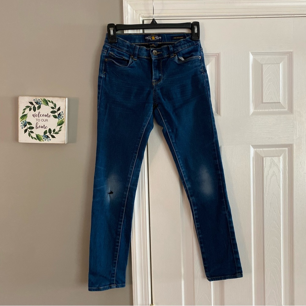 Lucky Brand Zoe Jegging Girls Size 10 Dark Wash Blue Denim Jeans Skinny Distress